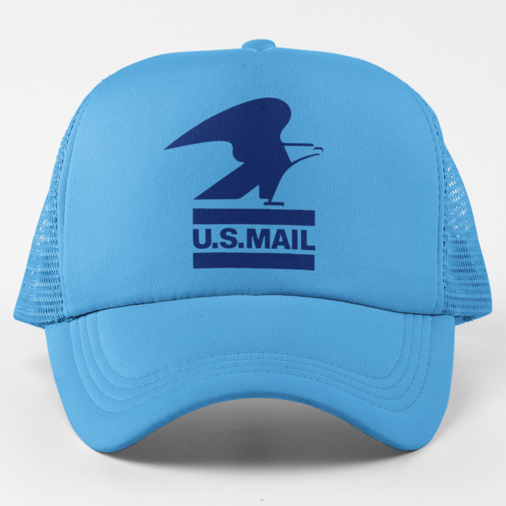 NEW US Mail Retro Monochrome Elements Trucker Mesh Snapback Hat LIGHT BLUE
